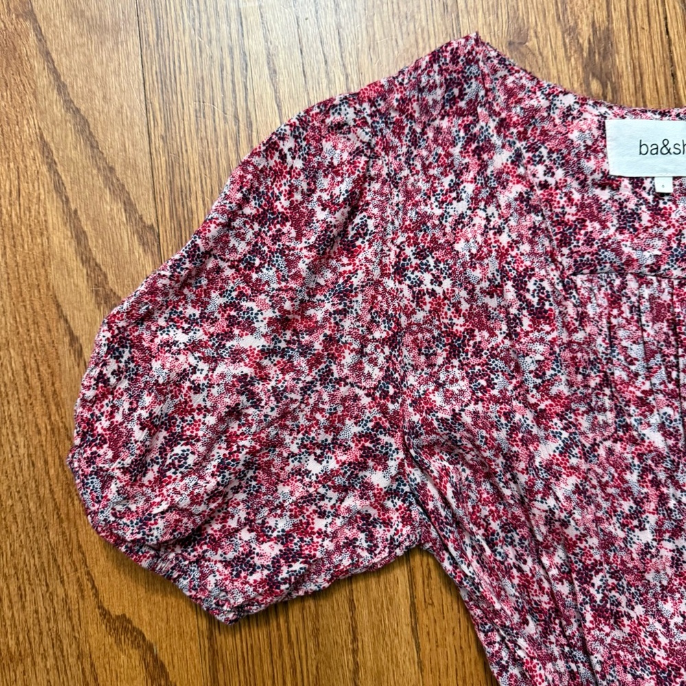 Ba&sh Noemie Fuchsia Floral Short Sleeve Wrap Midi Dress in size 4 - Picture 6 of 16